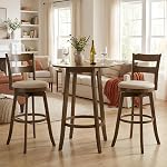 COSTWAY 30.5” Swivel Barstools Set of 2, 360° Rotating Bar Height Chairs with Backrest & Upholstered Seat, Rubber Wood High Top Seats with Footrest for Kitchen Island (2,30.5")