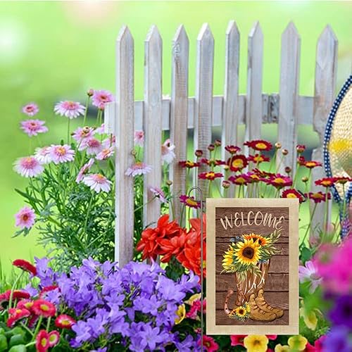 Miniatura 7 de Botas de girasol, bandera de jardín, bandera de bienvenida de verano, 12 x 18 pulgadas, botas de vaquero florales de doble cara, banderas de