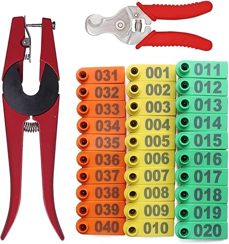MINYULUA Kit de alicates para orejas de oveja, 300 unidades de 1-100 números de plástico para ganado con herramienta de etiquetas de oreja y