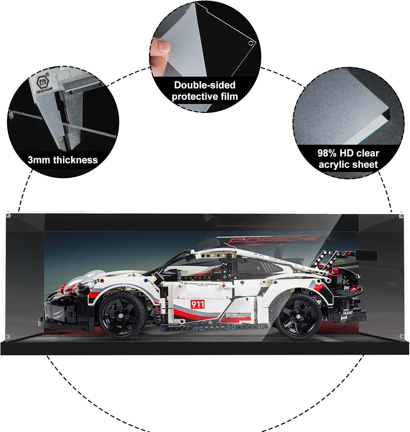Vaodest Acrylic Display Case for Lego 42096 Porsche 911 RSR Set,3MM HD Dustproof Transparent Display Box for Lego 42096 Model(Box Only, Not Lego Building Set)