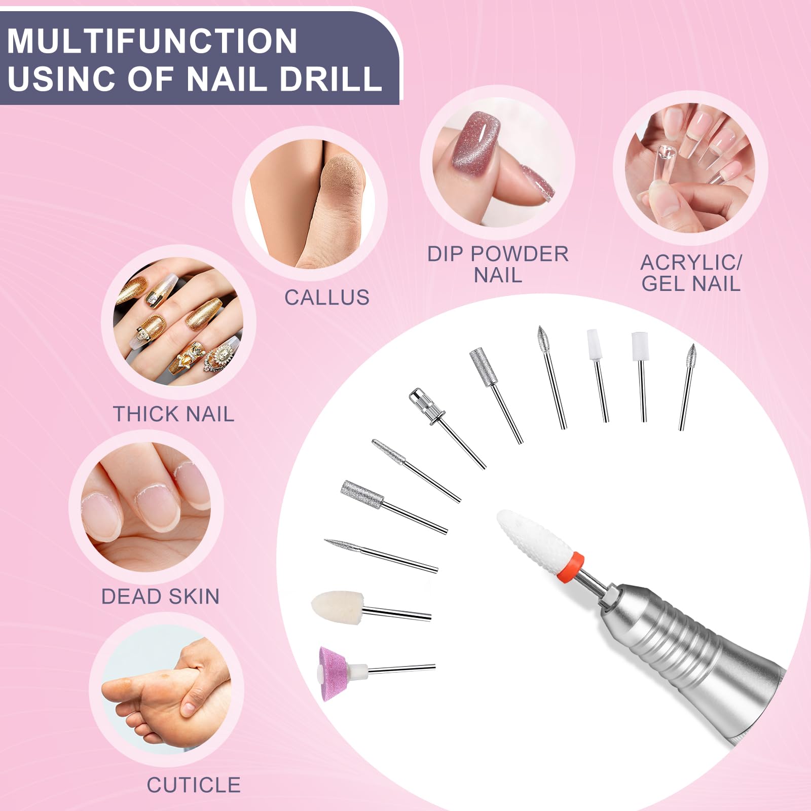 Ponceuse pour Ongles Professionnelle 40000 RPM, Urbuti 12 en 1 Lime à Ongle Electrique 4000 mAh avec Écran LCD, Vitesse Réglable, Silencieuse, Ponceuse Manucure Portable pour Salon/Maison (Blanc)