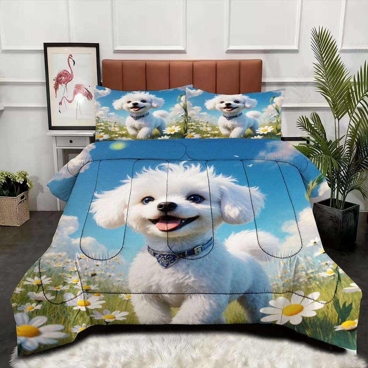 Couette 240x260 cm chien parure de lit microfibre pour chambre parentale