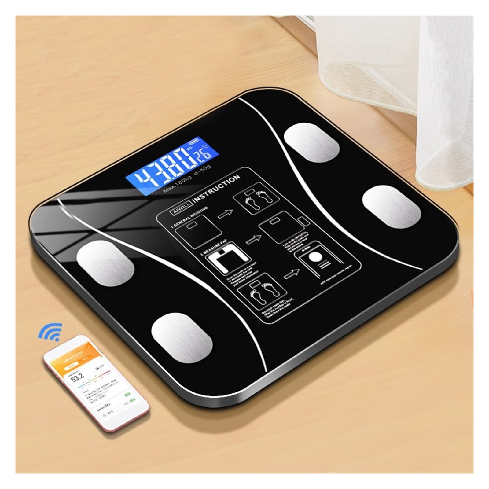 Analyseur De Santé De Compositions De Forme Physique De Corps Intelligent Avec L'échelle De Poids Numérique Sans Fil Rechargeable D'USB D'échelle De Smartphone(Batteries)