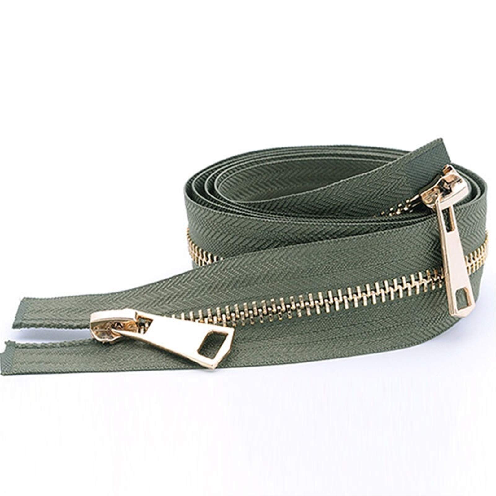 Temhyu Shuxiang-Zippers, 1Pc Light Gold Open-end Metal Zippers, Coat Zips Creative Colorful DIY, 120cm Double Sliders Zipper, For Tailor Sewing Crafts (Color : Army green)