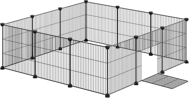 EUGAD rabbit run guinea pig run hamster playpen bunny puppy enclosure exercise fence with door diy black 12 Panels (35x35cm/panel) 142 x 72 x 36 cm 0007WL