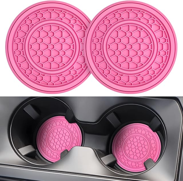 Car Cup Holder Coaster - 2.75 Inch Universal Vehicle Silicone Cup Coaster Insert, Durable, Suitable for Most Car Interior (Pink/2Pcs)