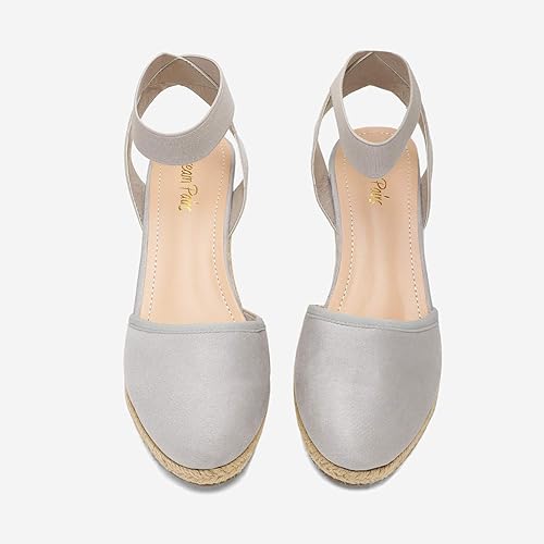 Miniatura 4 de DREAM PAIRS - Sandalias de cuña con correa elástica en el tobillo, para mujer