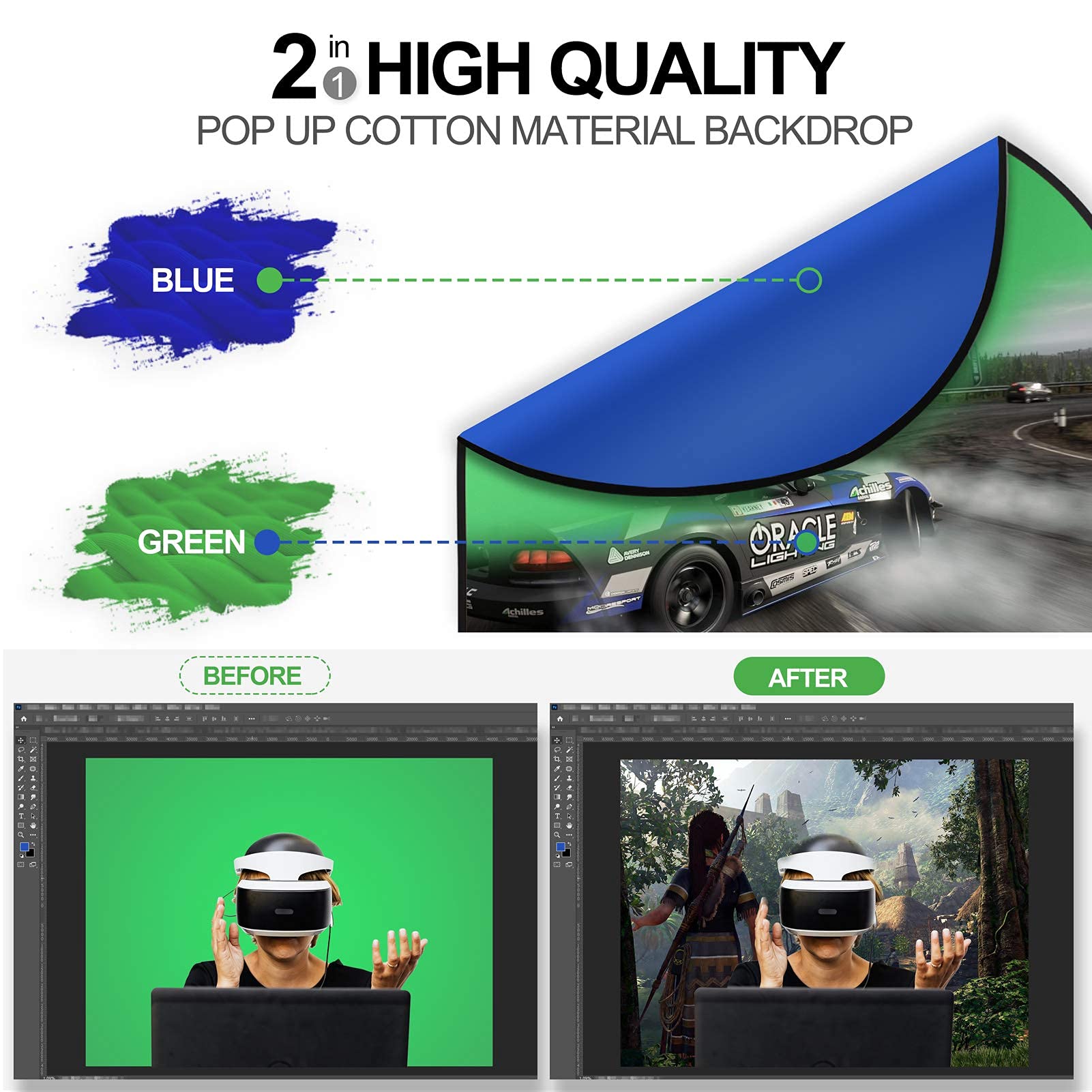 EMART Portable Green Screen Backdrop, 5 x 6.5ft Collapsible Pop Up