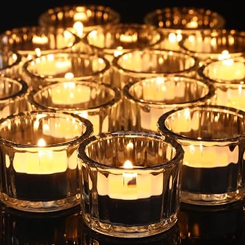 Mumufy 100 Pcs Glass Tealight Candle Holder Ribbed Votive Candle Holder for Centerpiece Wedding Proposal Spa Aromatherapy Meditation Home Decor Clear