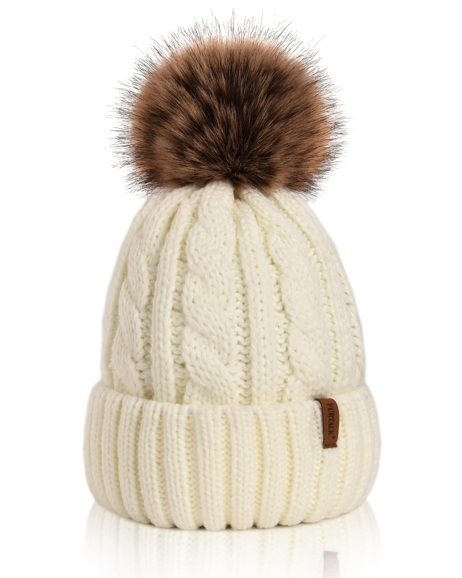FURTALKWinter Beanie Knit Hat for Women Warm Fleece Lined with Faux Fur Pom Poms Womens Thick Ski Hats Knitted Skull CapOEKO-TEX STANDARD 100