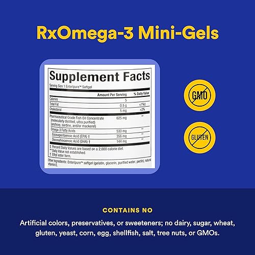 Miniatura 4 de Natural Factors - Mini-geles Rx Omega-3 Factores, EPA 350 mg, DHA 140 mg, apoya la salud cardiovascular, 60 geles blandos