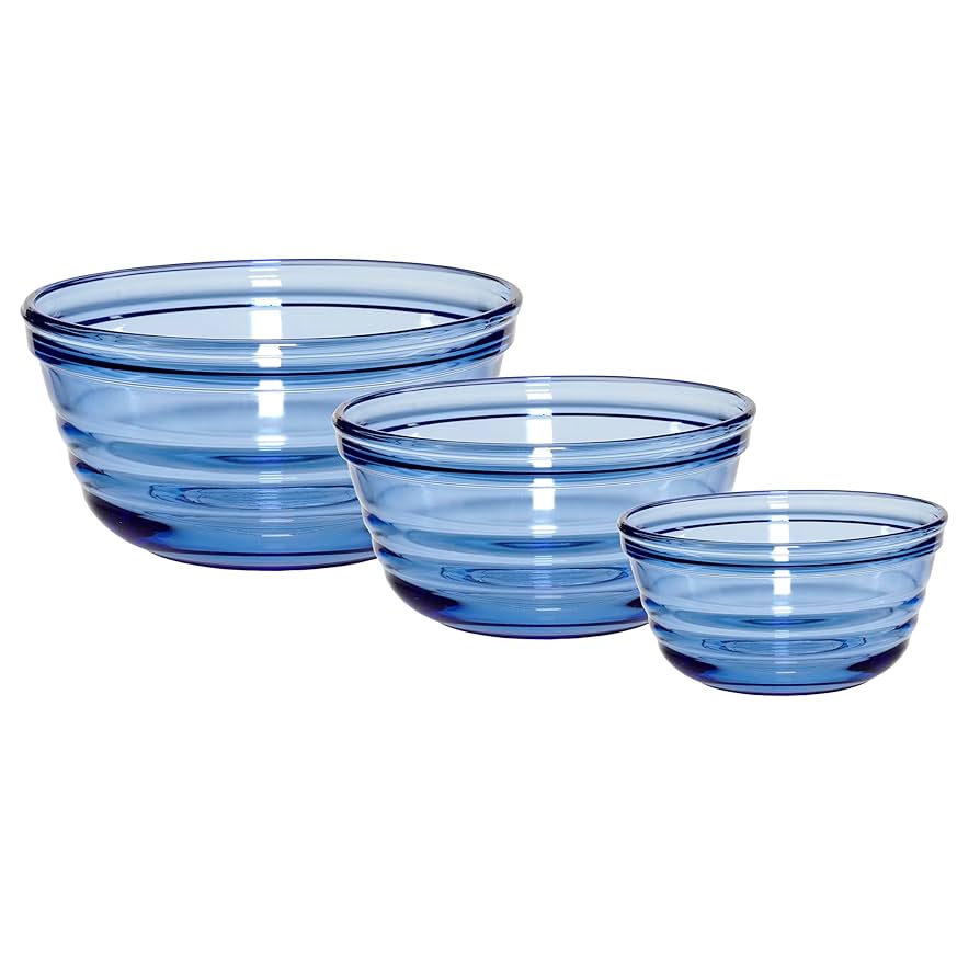 Anchor Hocking Ribbed Mixing Bowls (3-Piece, Coastal Blue Glass, dishwasher safe)