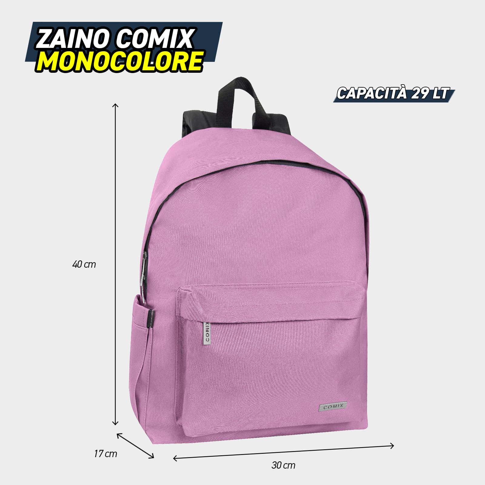 COMIX - Zaino Scuola, Università, Lavoro, con Chiusura a Zip e Spallacci Imbottiti