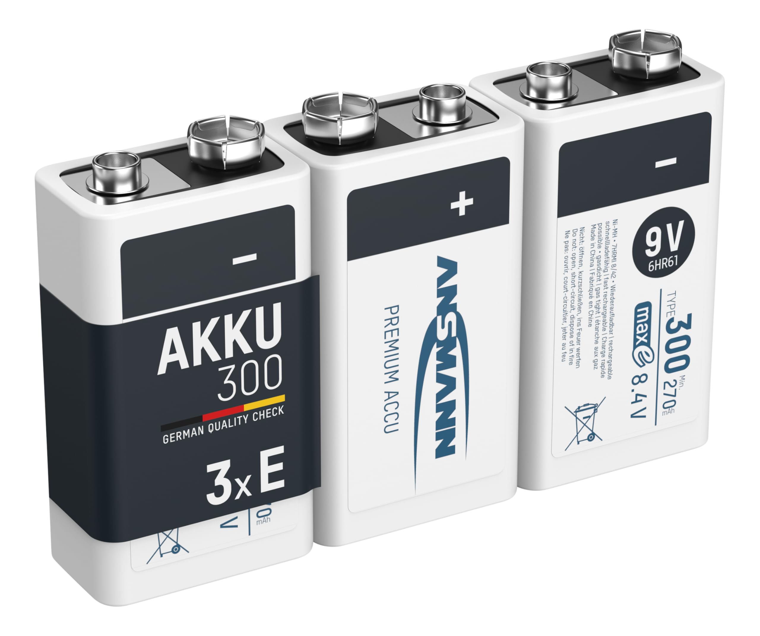 ANSMANN MaxE 8,4V E-Block Tipo 300mAh Batteria Ricaricabile NiMH (3x) 6F24