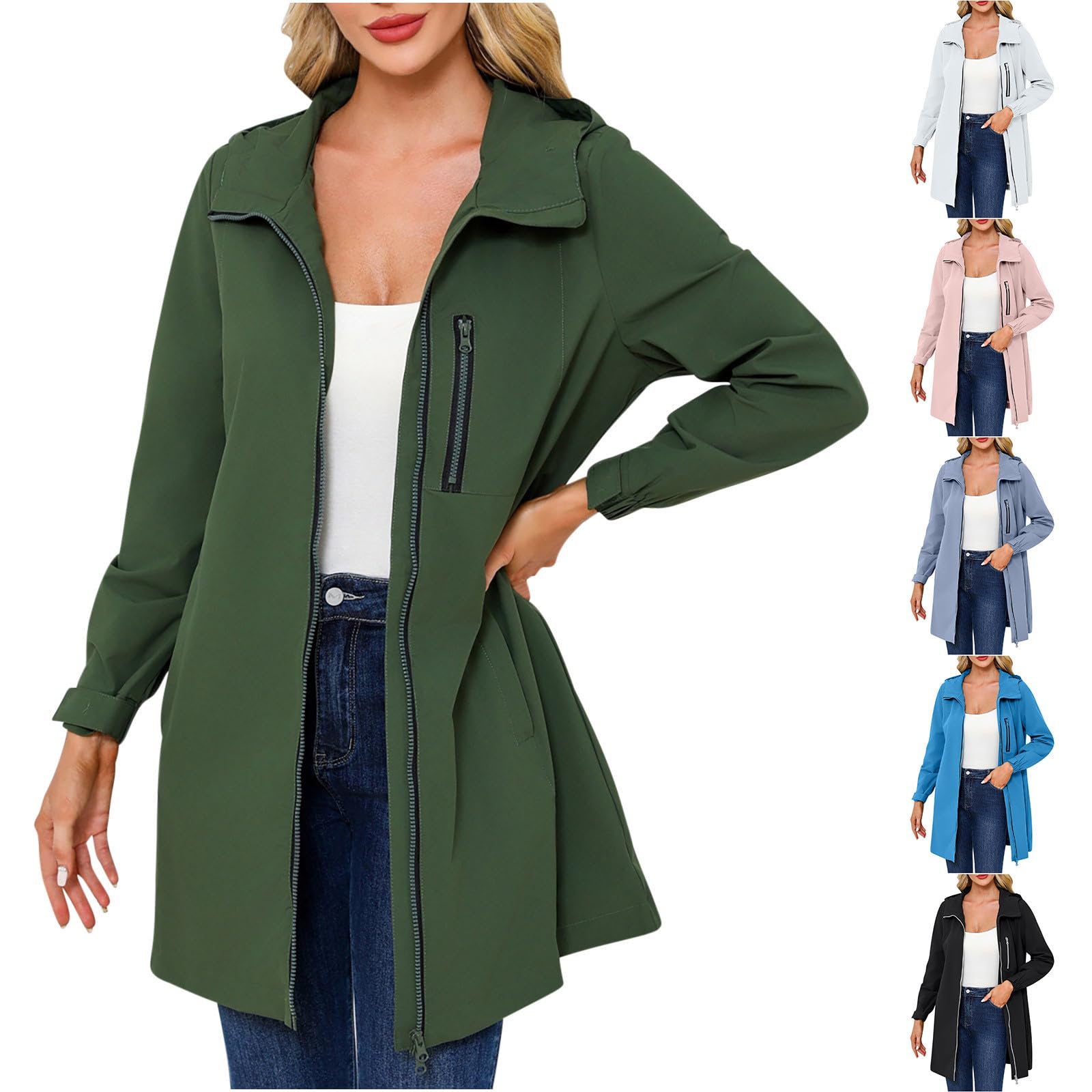 NZYIHAO Trench - Giacca impermeabile da donna, antivento, casual, tinta unita, con cappuccio, giacca a vento invernale con chiusura lampo, a maniche lunghe, giacca invernale larga, taglie forti