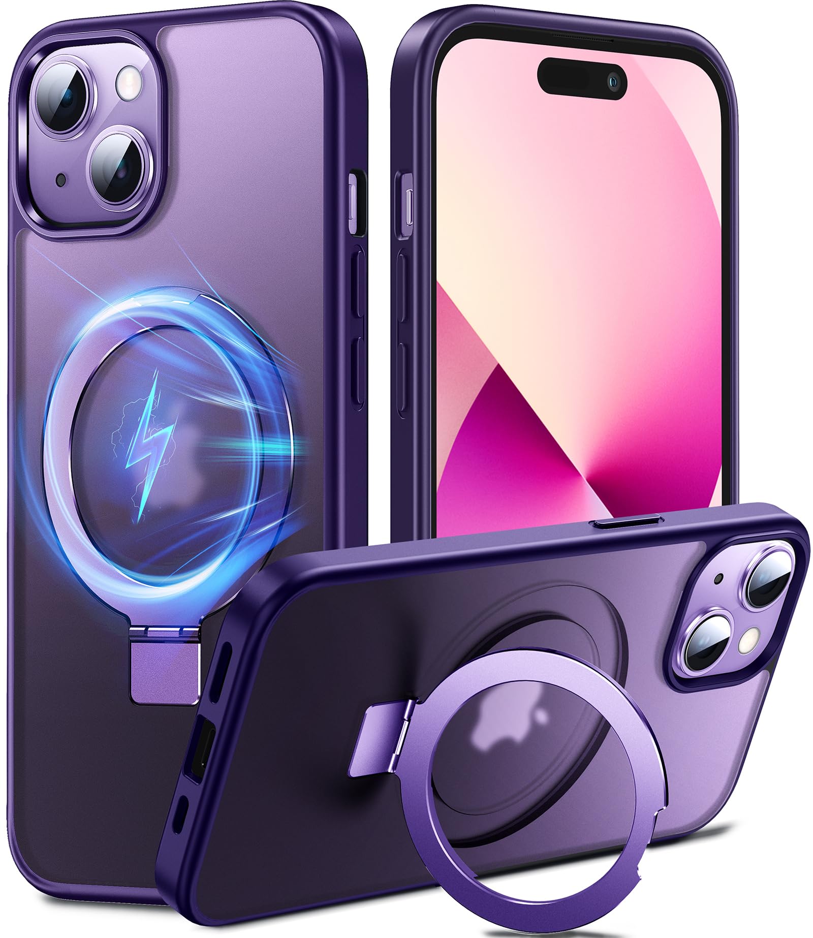 Chicfun 3-in-1 [Magnetic+KickStand+Ring Holder] Compatible with MagSafe, for iPhone 13/14 Case with Stand Military Shockproof Protective Magnetic.for iPhone 13/14 Case,Purple