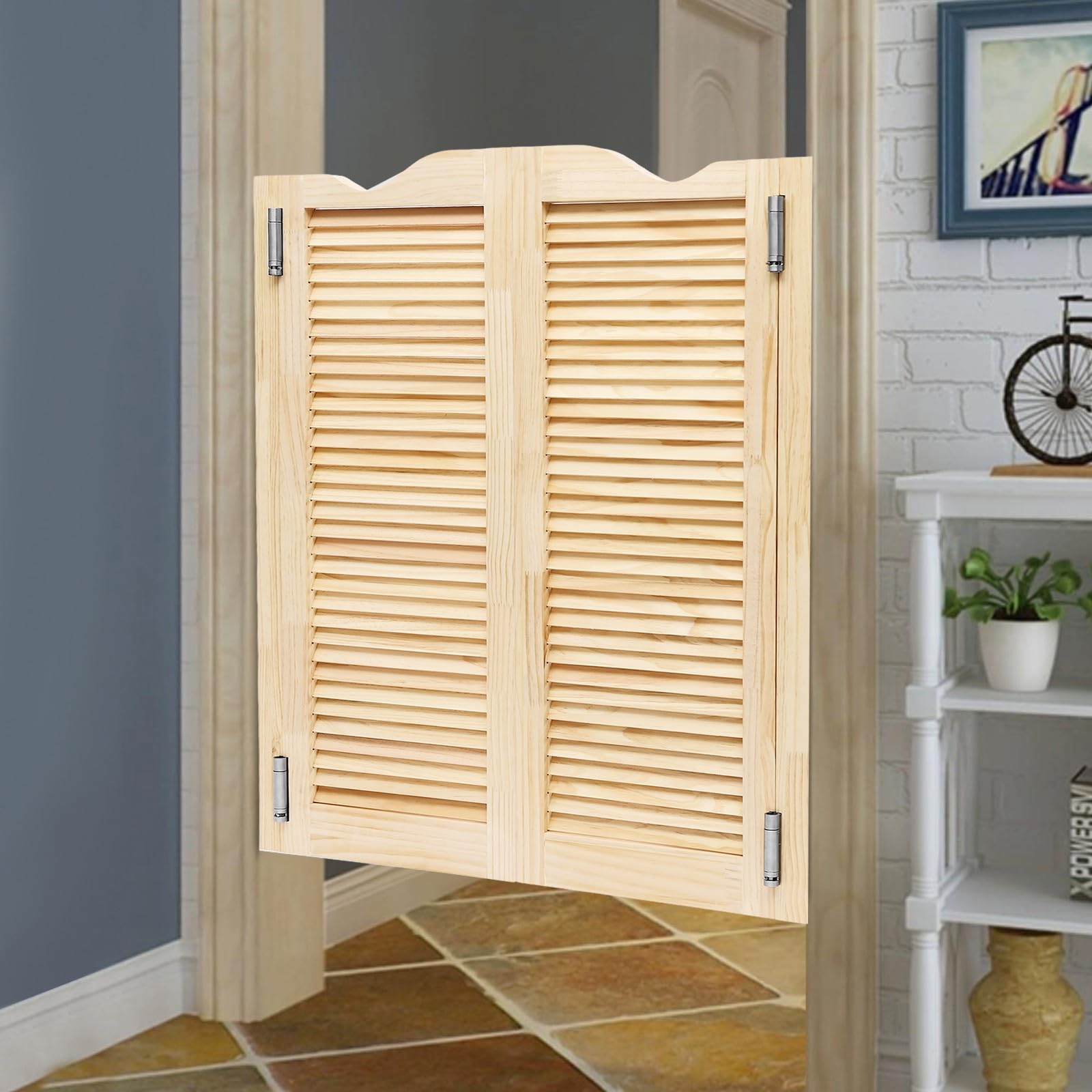 Puerta abatible de madera de pino – Doble puerta interior – Estilo casa de campo – Montaje en pared (madera, 107 x 76 cm)