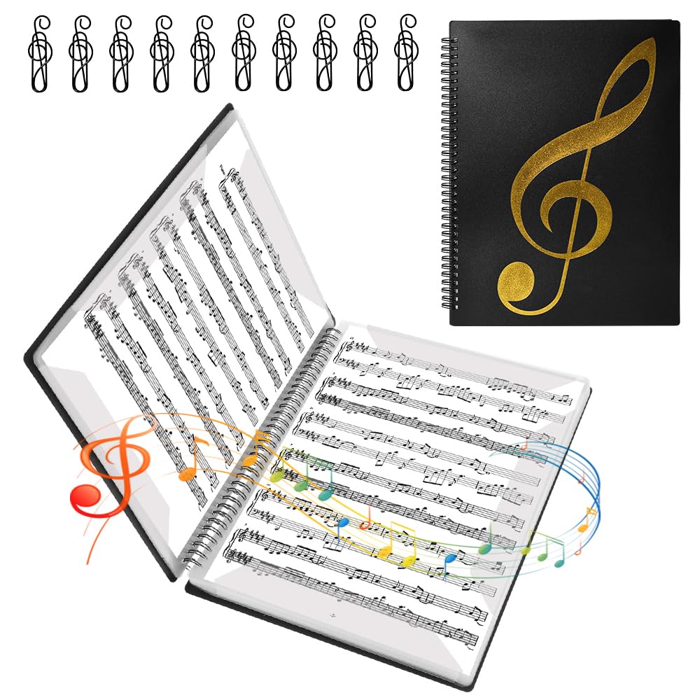 Raccoglitore Porta Spartiti Musicali con 10 clips, 20 Tasche/40 Pagine Porta Spartiti Musicali A4 Musicale impermeabile Raccoglitore per file musicali Cartella di Archiviazione della Musica