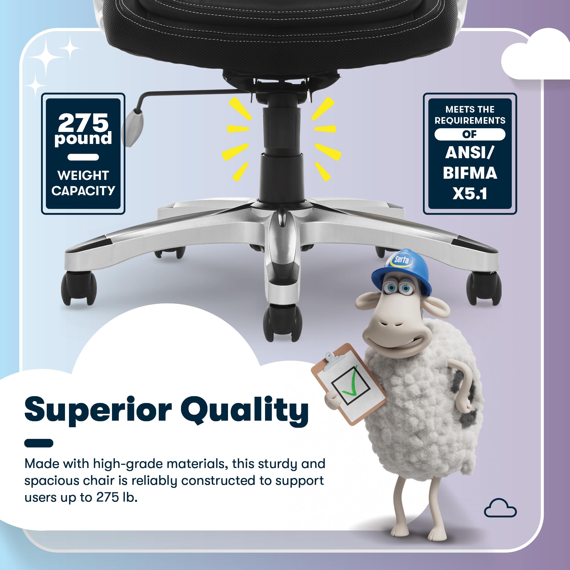 Serta Amplify Executive Office Padded Arms, Adjustable Ergonomic Gaming Desk Chair with Lumbar Support, Faux Leather and Mesh, Black