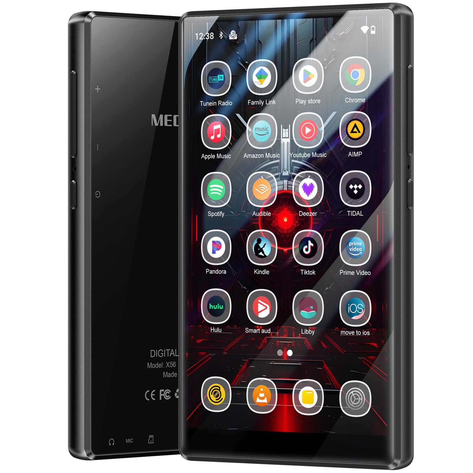 MECHEN Lecteur MP3 Spotify 256 Go Bluetooth WiFi, Android 13 et Streaming Wi-FI, écran IPS 5,0" 1080P, Audible Deezer Amazon Music Préinstallé (X56)