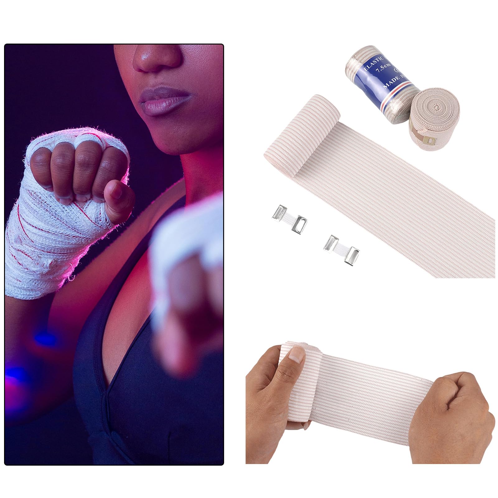 Laikoutd 4Pcs Athletic Sports Tape Roll Elastic Compression Bandage Wrap with Hook for Arm Leg Sprains Ankle Wrist