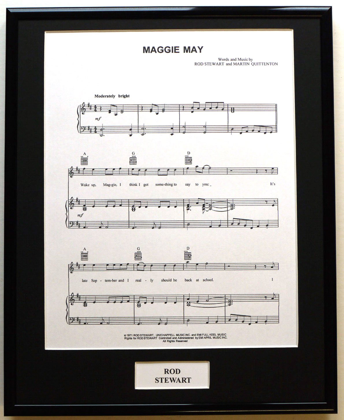 ROD STEWART/FRAMED SONGSHEET/MAGGIE MAY (Can be personalised)