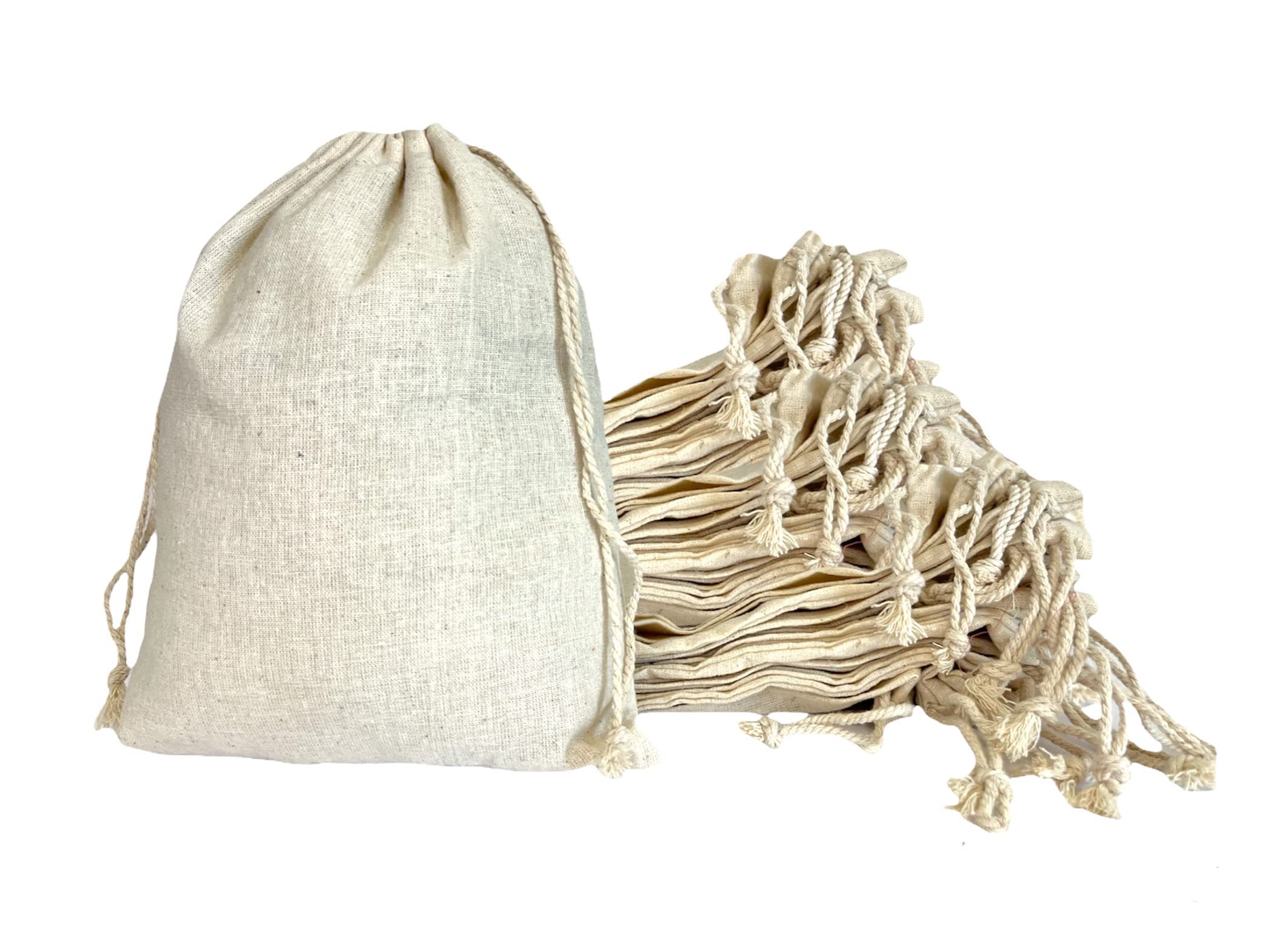 The Earthy House Cotton Muslin Bags | Drawstring Bags | Reusable Cotton Bags - (15 X 10 cm - 50 pack)