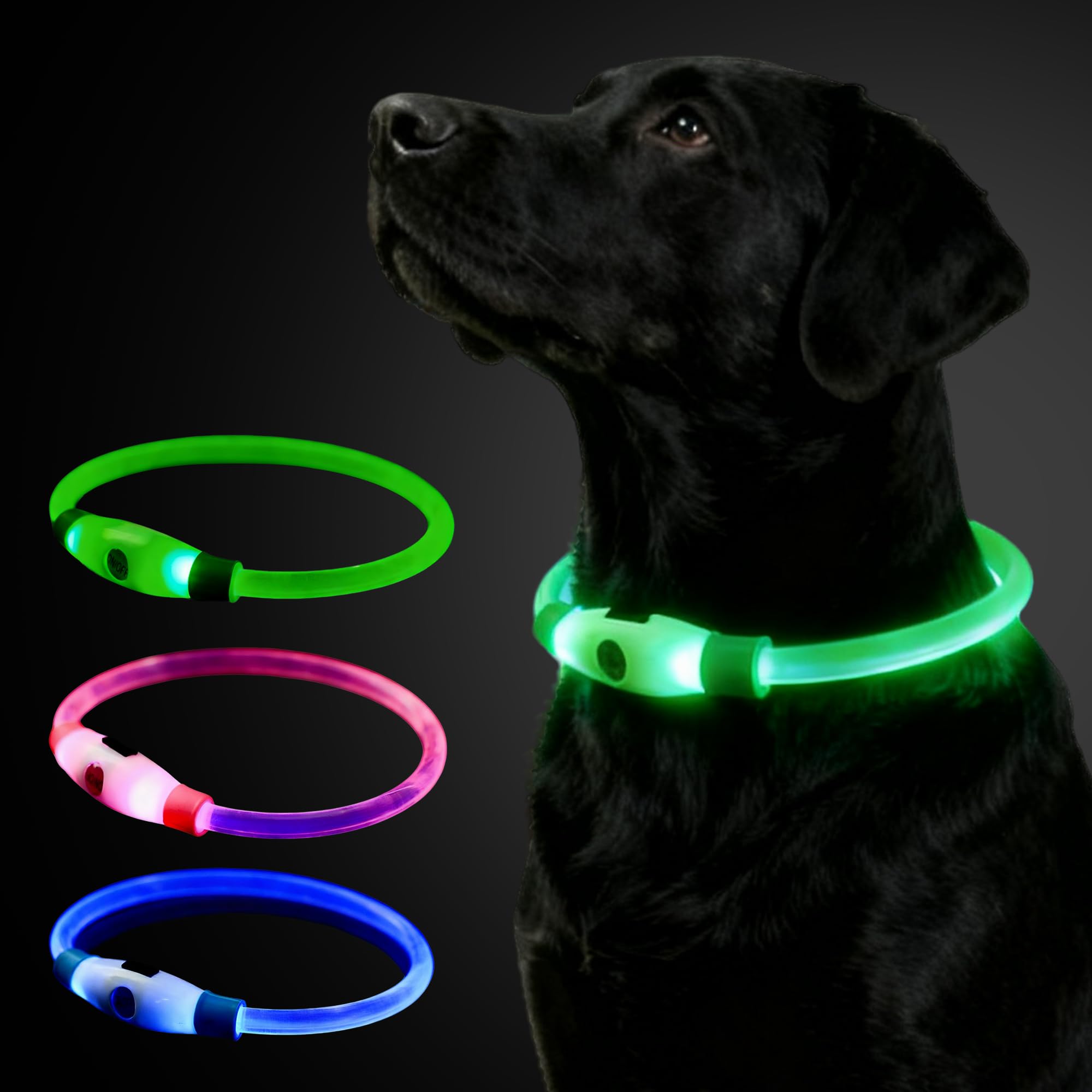 Light Up Dog Collar, Rechargeable Flashing Dog Collar with 3 Glow Modes, Cut-To-Fit for Small Medium Large Dogs, Visible Safety LED Collar for Night Walking & Outdoor Use,Green