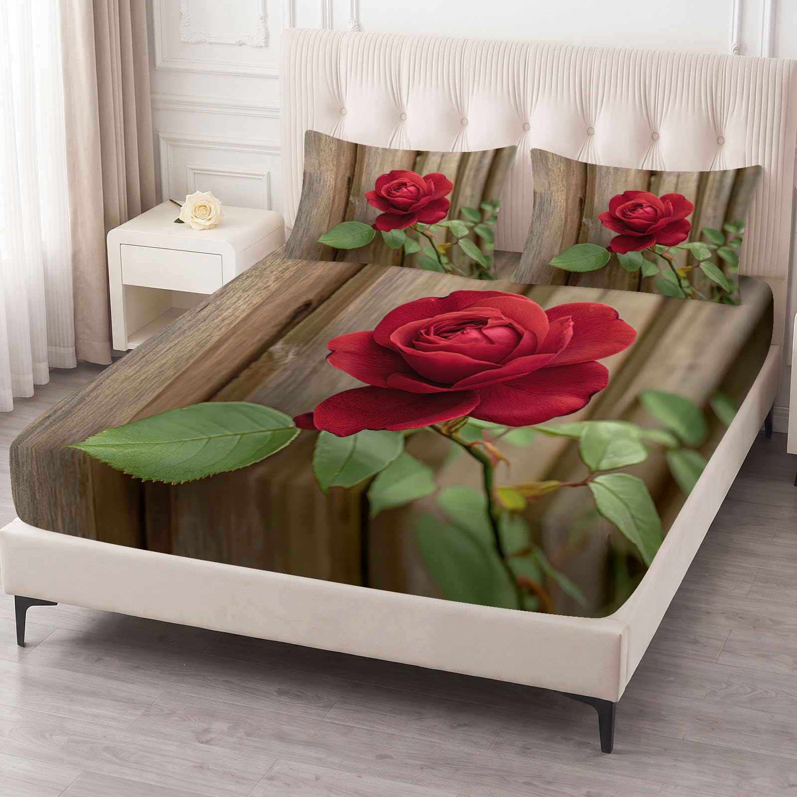 Lenzuolo con angoli elasticizzati, 140 x 200 cm, motivo floreale naturale