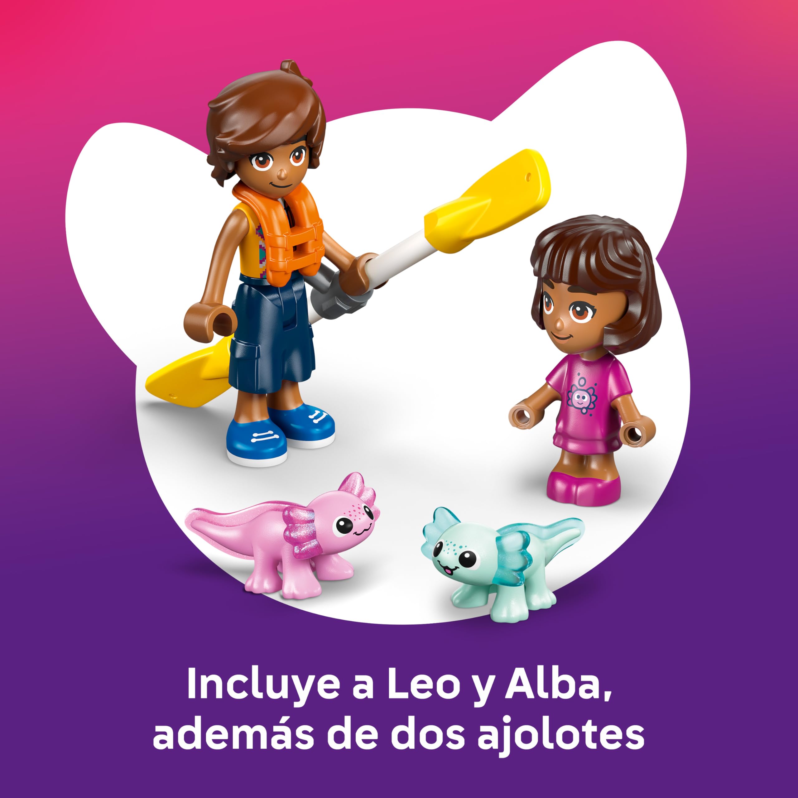 LEGO Friends Aventuras en el Barco-Ajolote de Juguete - 2 Mini Muñecos, 2 Figuras de Animales Adorables, Plantas, Flores y Accesorios - Regalo de Cumpleaños para Niñas de 5+ Años - 42681