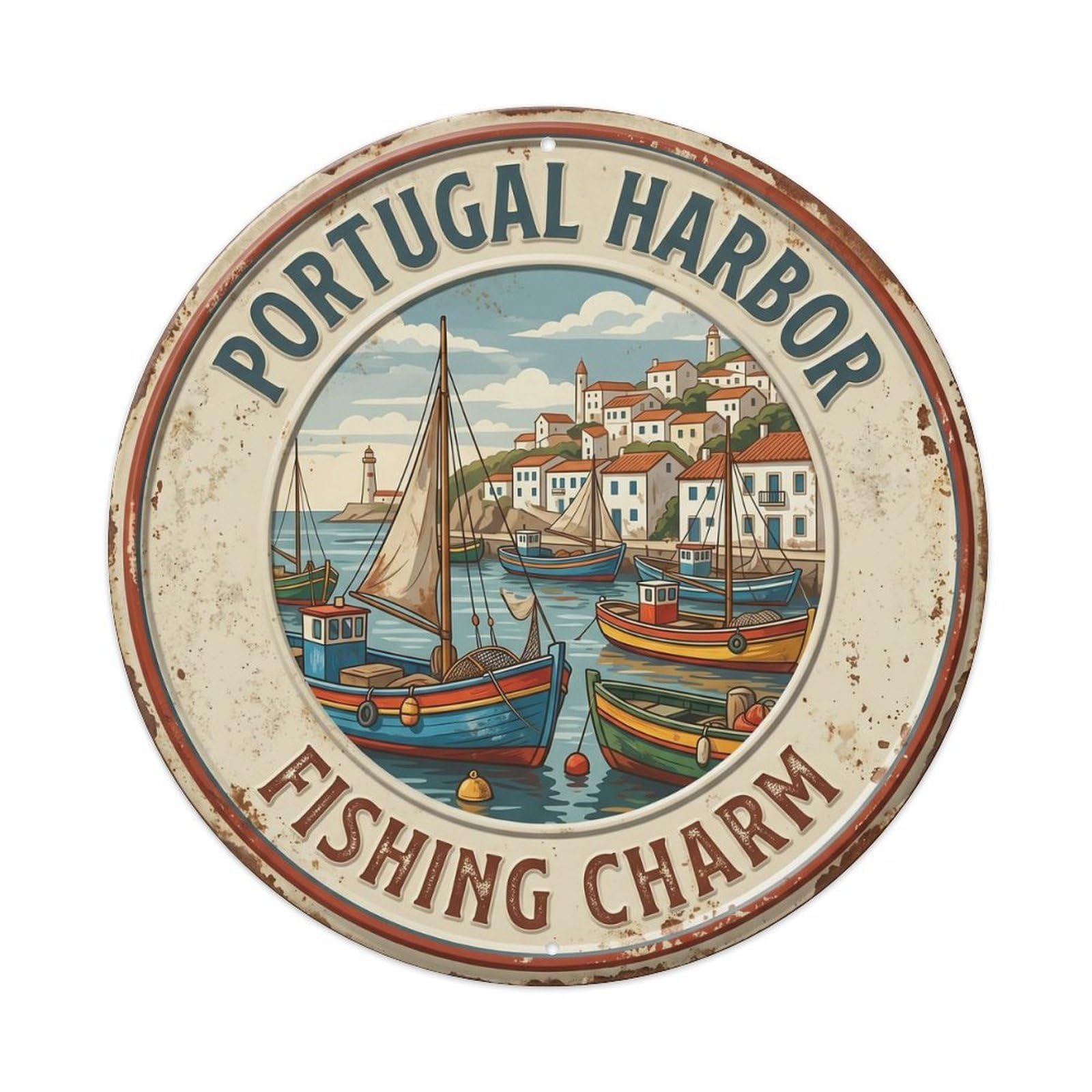Harbor Fishing Charm Portugal Coast Metal Tin Sign