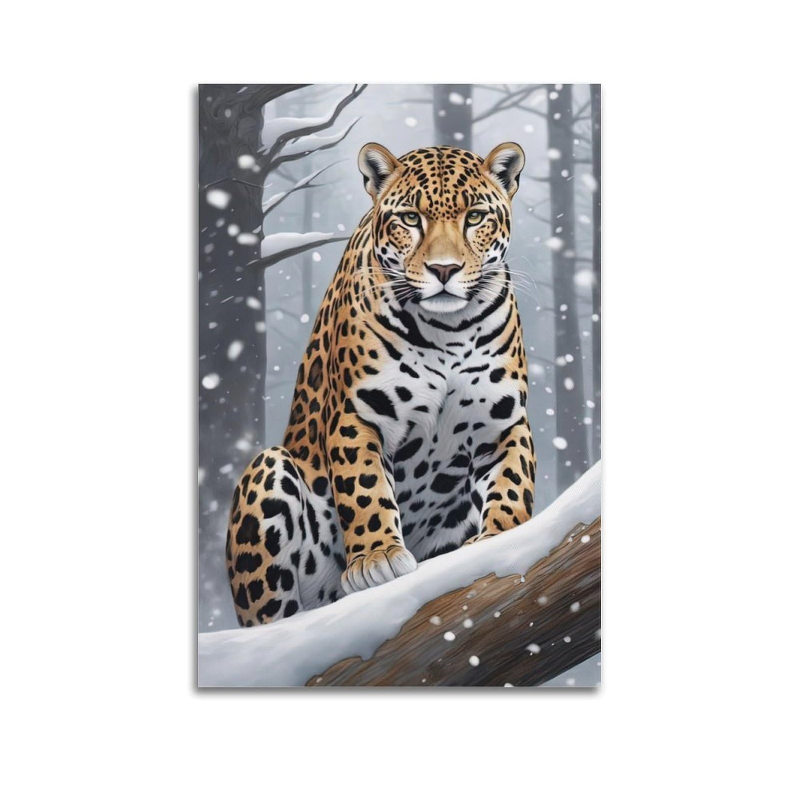 WPHSFX Wildlife Artwork Poster Leopard in The Snow Poster Decorative Painting Canvas Wall Posters And Art Picture Print Modern Family Bedroom Decor Posters 24x36inch(60x90cm)