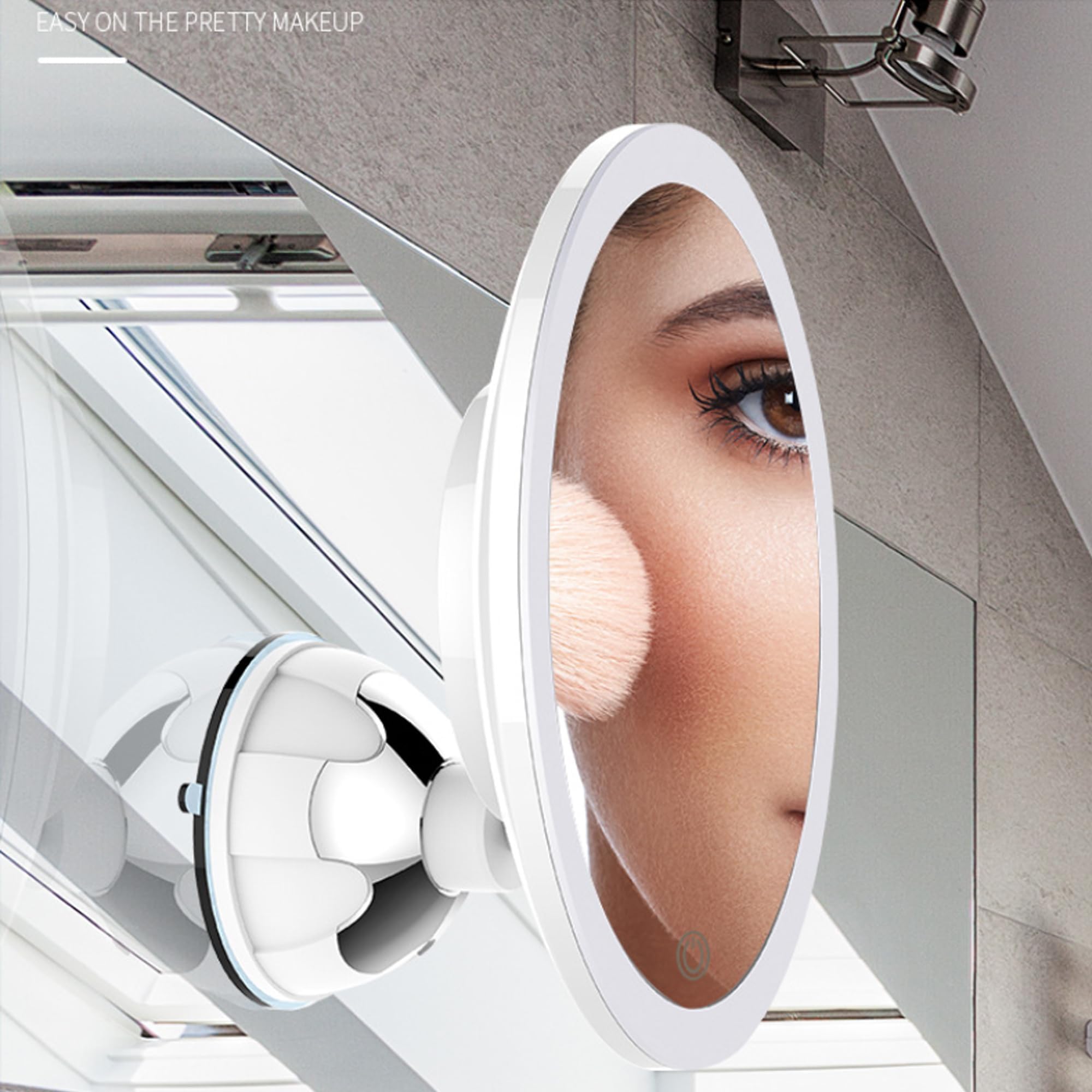 Specchio Doccia con Ventosa, Piccolo Specchio Da Bagno A Parete Senza Adesivo,Specchio Barba In Plastica Infrangibile, Specchi da Barba Antiappannamento, 17 inch(Cerchio)
