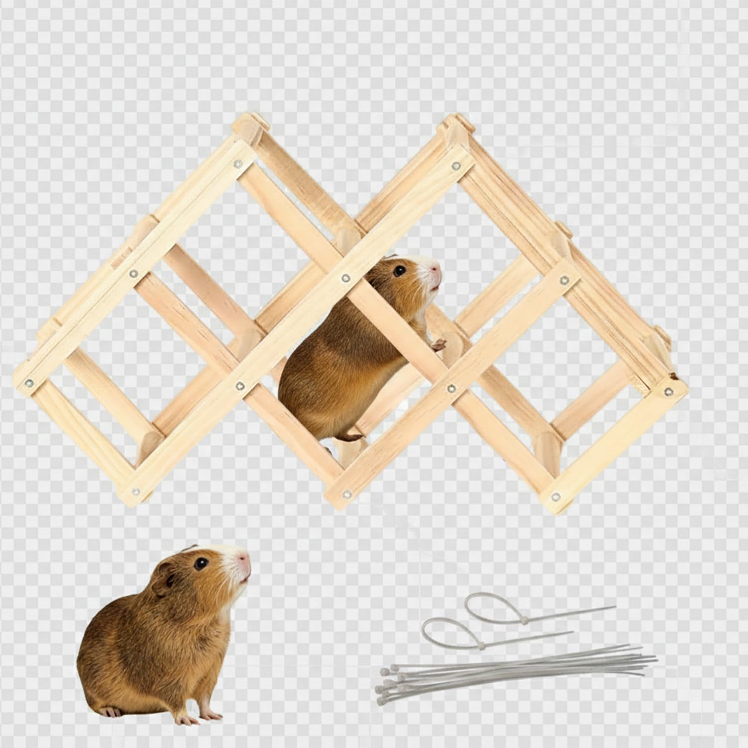 Wood Color Foldable Rat Toys, Natural Wood Rat Enrichment Toys,17.3*9.65*4.7in Hamster Ladder, Multi-Functional Rat Cage Accessories, Indoor Hanging Cage Supplies, Climbing Structure for Rats Mice(M)