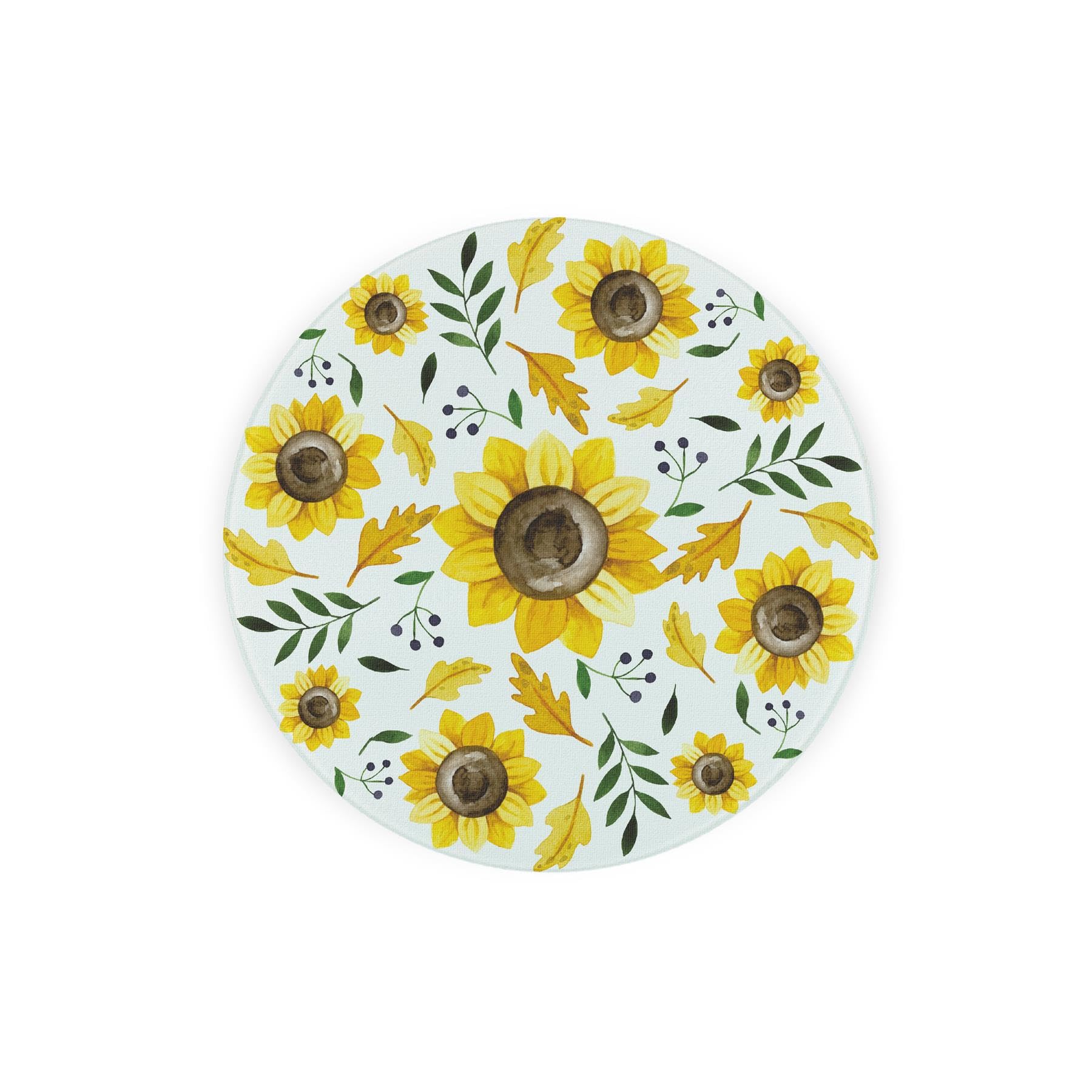 Sunflowers Round Glass Trivet - Pretty Floral Décor Kitchen Gift Small Textured Chopping Board/Worktop Protector 20cm x 20cm (8" x 8")