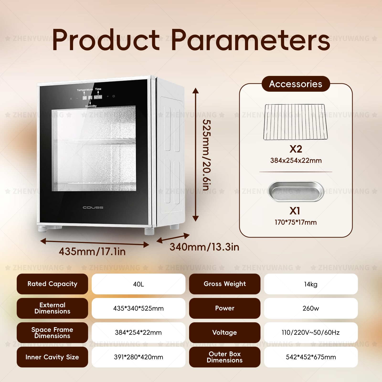 ZHENYUWANG Caja de fermentación eléctrica de Uso Comercial, 40 litros, Temperatura y Humedad Ajustables, Adecuada para la elaboración de Pan Artesanal y Yogur. 220V