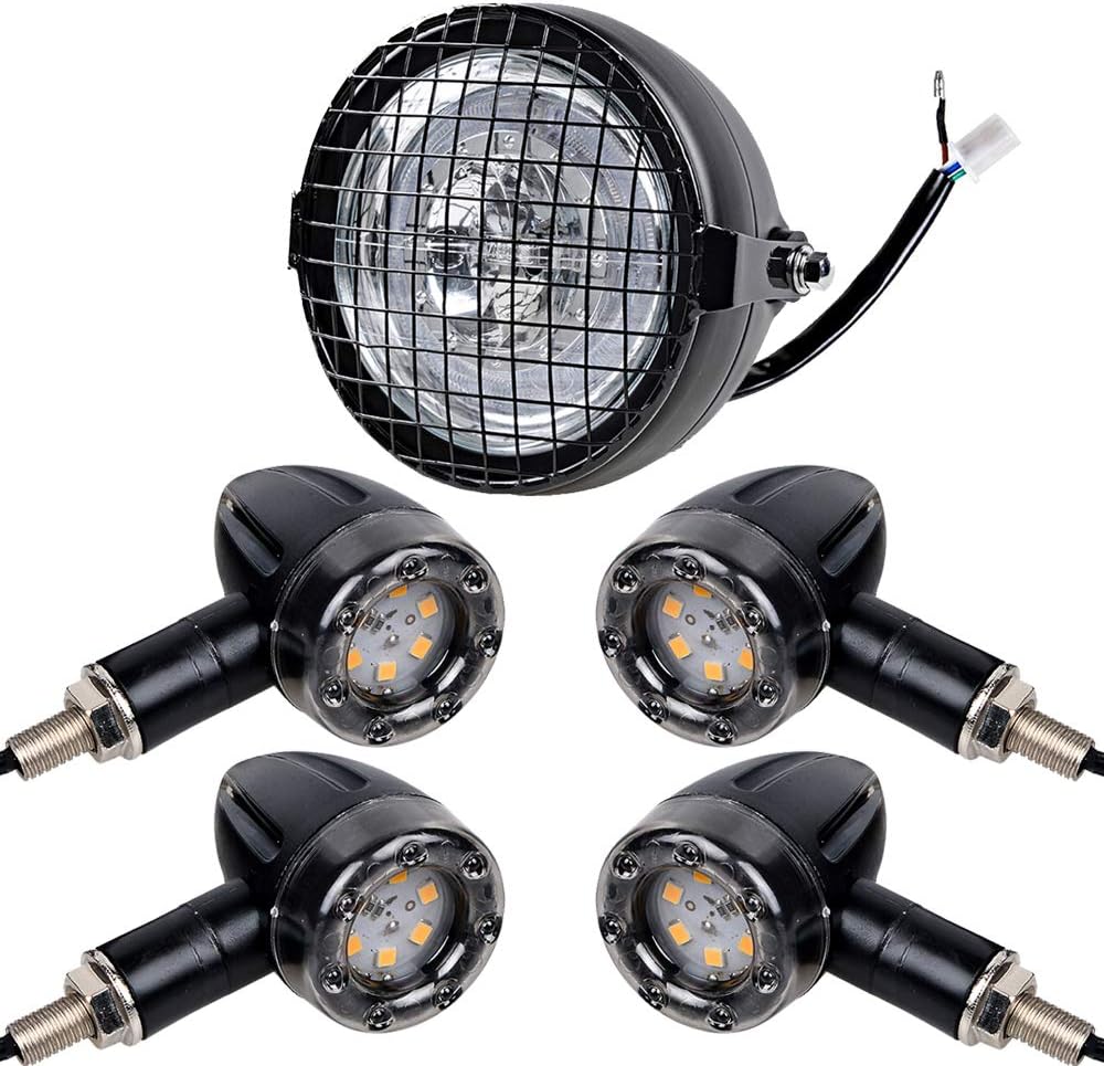 Astra Depot Retro 6.5 inch (REE LED Headlight + Metal Mesh Grille Cover + 4X Amber RED LED Bullet Turn Signal Stop Brake Lights Astra Depot Retro 6.5 inch (REE LED Headlight + Metal Mesh Grille Cover + 4X Amber RED LED Bullet Turn Signal Stop Brake Lights