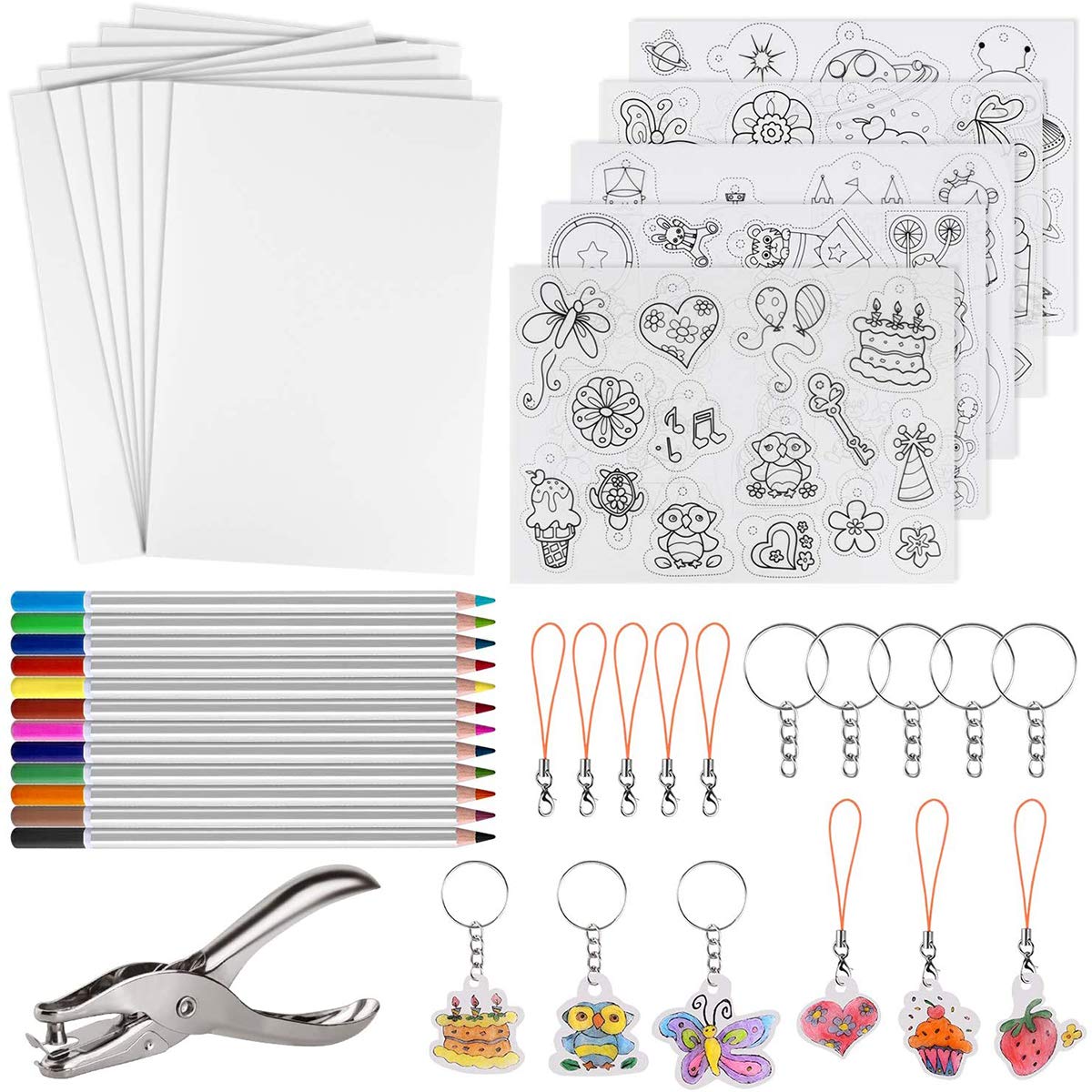 Glitz 60 Pieces Heat Shrink Plastic Sheet Kit Include 10 PCS Shrinky Art Paper with 5 Pcs Shrinky Art Paper with Pattern, Accessories for Kids Creative Craft
