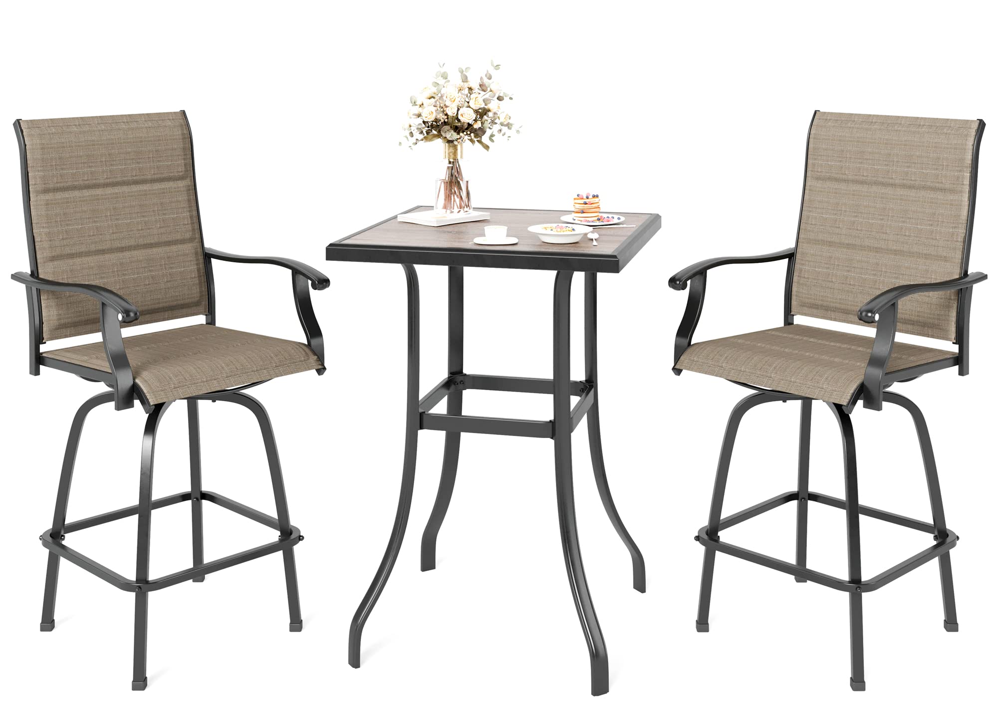 MFSTUDIO 3 Piece Swivel Bar Set in brown
