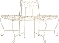 SAFAVIEH Abia 50-Inch Antique White Wrought Iron Curved Tree Bench for Garden Patio - PAT5018A Outdoor Seating