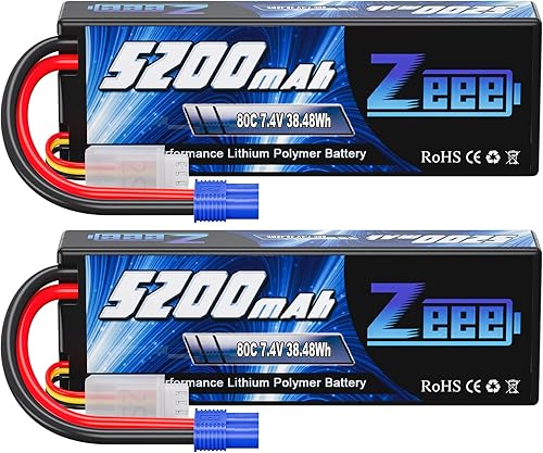 Zeee 7.4V 2S Lipo batería 5200mAh 80C caso duro batería con enchufe EC3 para 18 110 RC vehículos coche RC Buggy Truggy RC avión dron (paquete de 2)