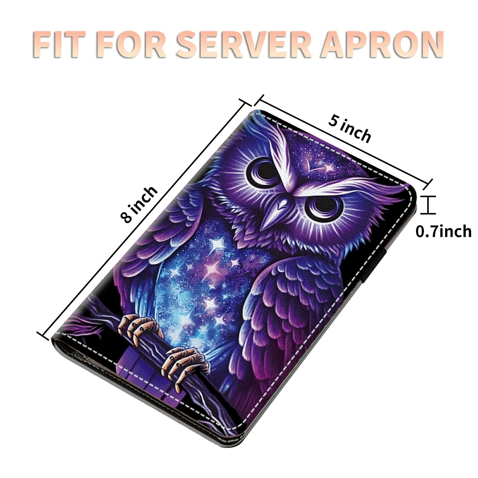 Server Books for Waitress Waiter with Zipper Pocket, Purple Owl Leather Server Pads Waitstaff Organizer Guest Check Presenters Server Wallet Money Holder Pouch Fit Apron