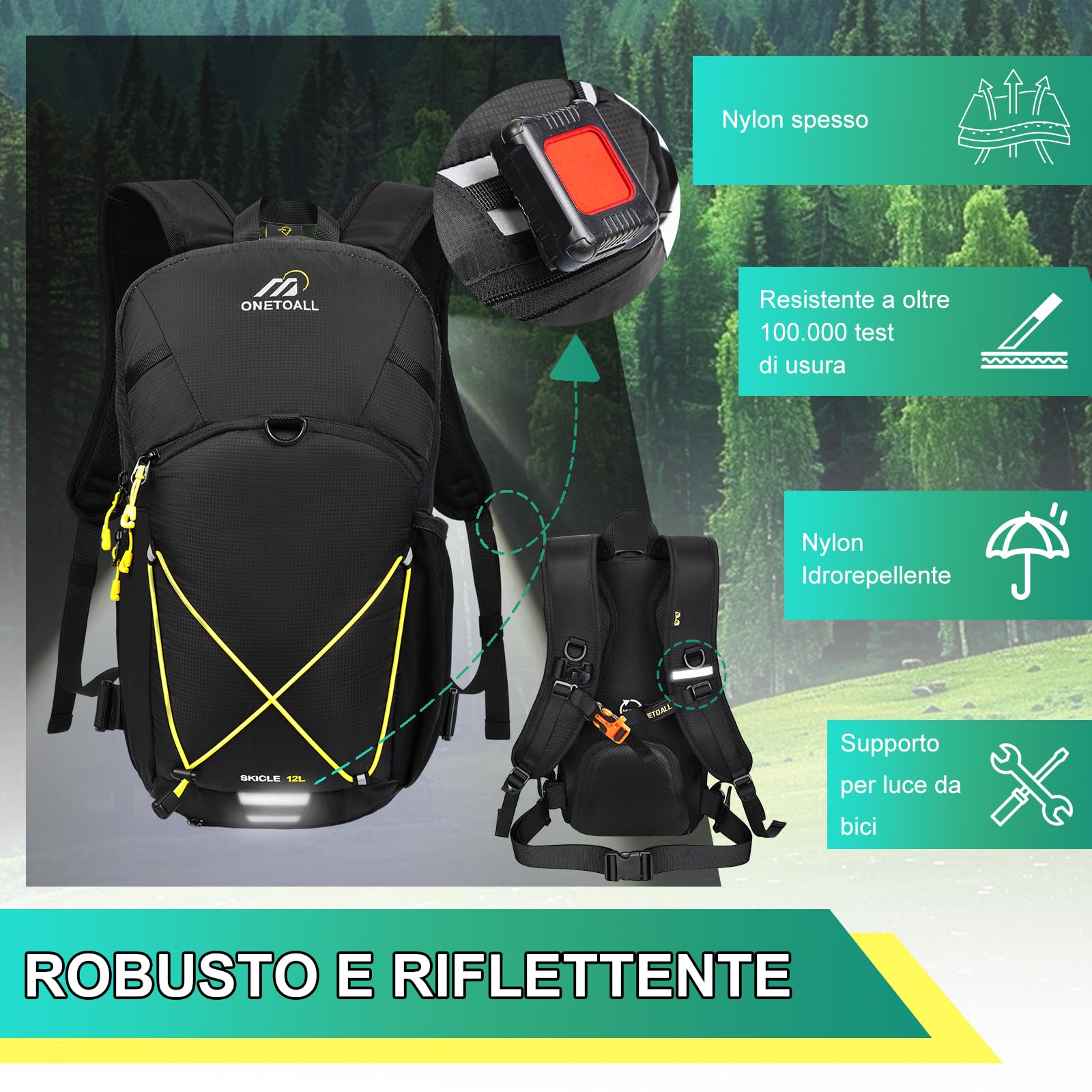 Zaino Antifurto per Bici da Uomo, Zaino da Escursionismo Donna Piccolo 12L, Zaini MTB con Cintura Rimovibile per Ciclismo, Viaggi Giornalieri, Pendolarismo