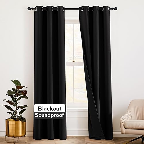 RYB HOME Cortinas insonorizadas para dormitorio, 3 capas, 100% opacas, con cancelación de ruido, cortinas aisladas térmicas para sala de estar, cine RYB HOME Cortinas insonorizadas para dormitorio, 3 capas, 100% opacas, con cancelación de ruido, cortinas aisladas térmicas para sala de estar, cine