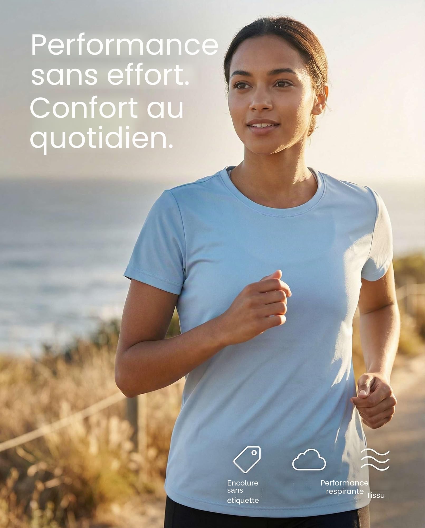 Real Essentials Lot de 5 t-Shirts athlétiques à Manches Courtes et col Rond pour Femme Dry Fit Tech Stretch