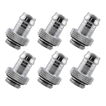 Dracaena.io 6-Pack G1/4 to 3/8" Barb Fitting, Silver, Soft Tubing