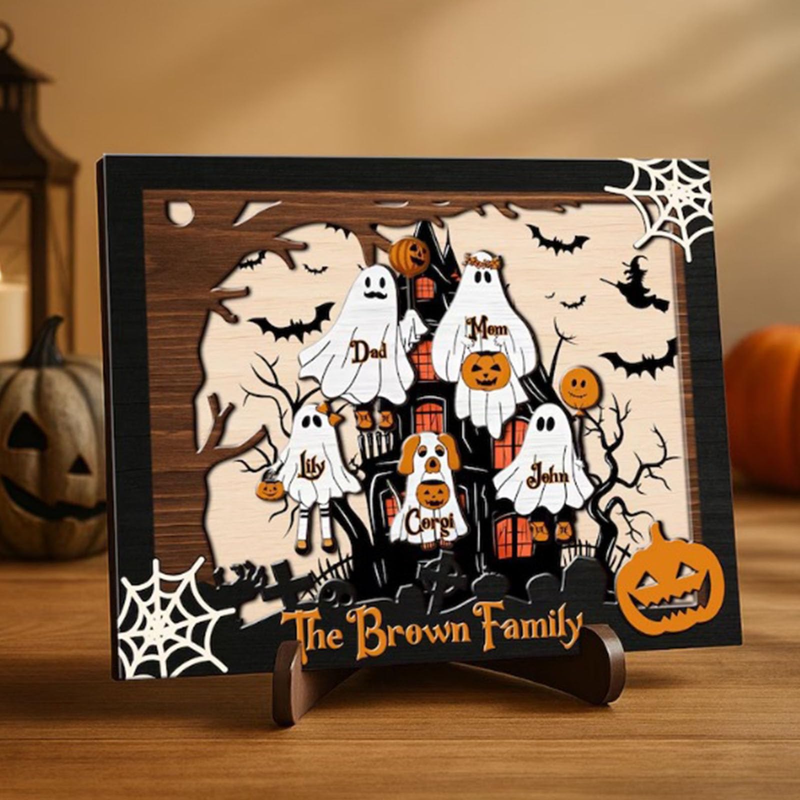 2-częściowy zestaw drewnianych figurek widma Halloween nawiedzony dom dekoracja stołu sezonowe artykuły imprezowe widmo rodzina ozdoba
