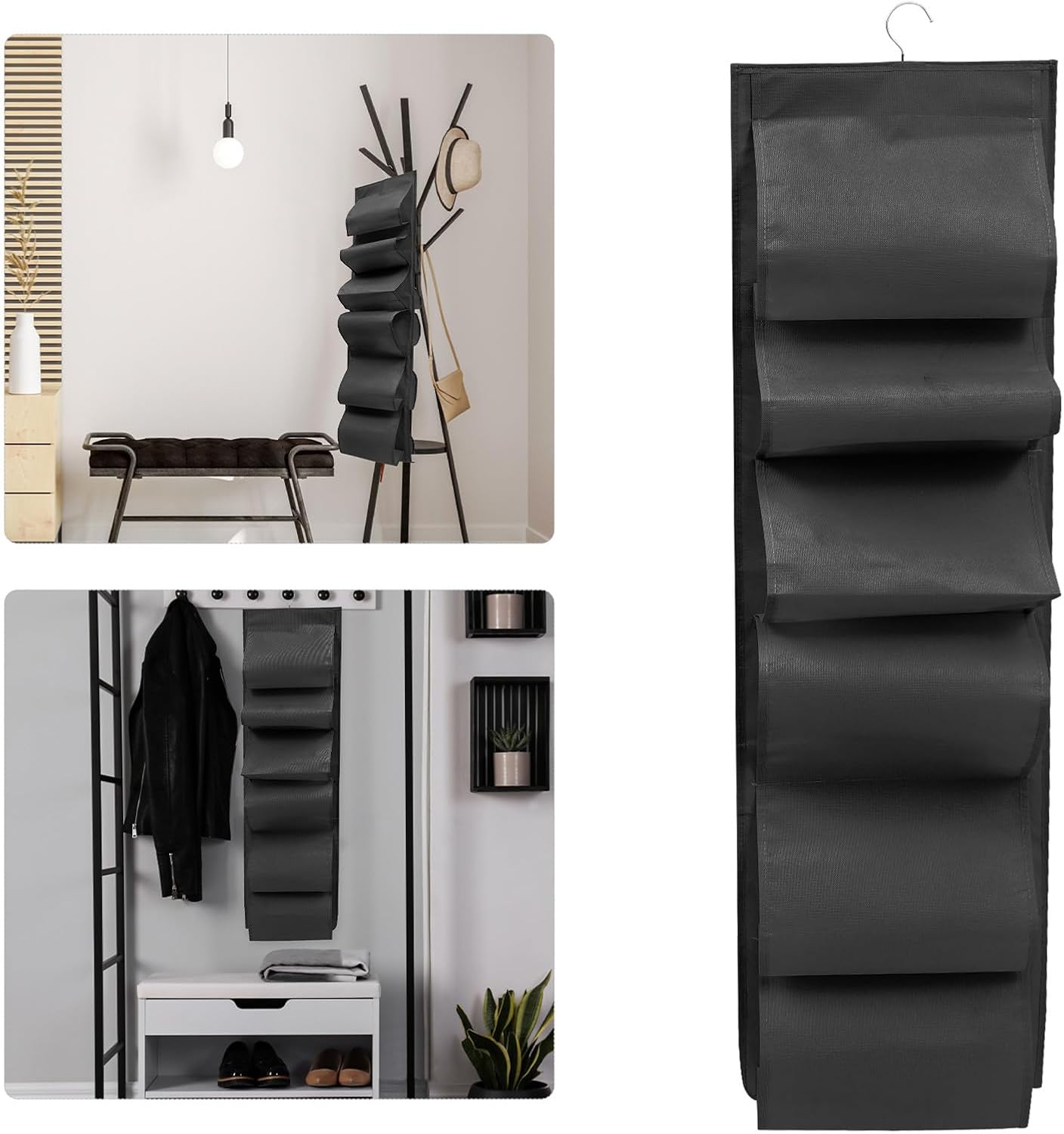 Hanging Shoe Organizer Non Woven Cloth, Foldable Large Capacity Black