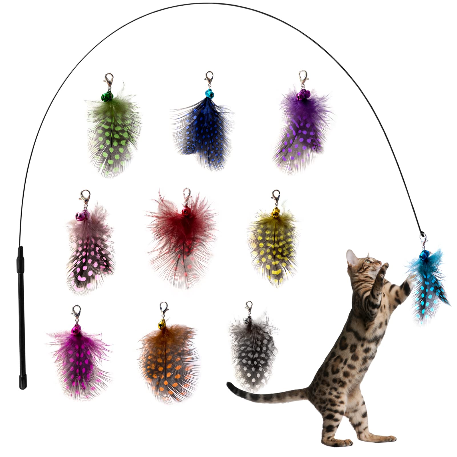 AcceLeah Cat Wand Toys - Interactive Feather Toy with 10 Replacements, Ideal for Indoor Cats & Kittens