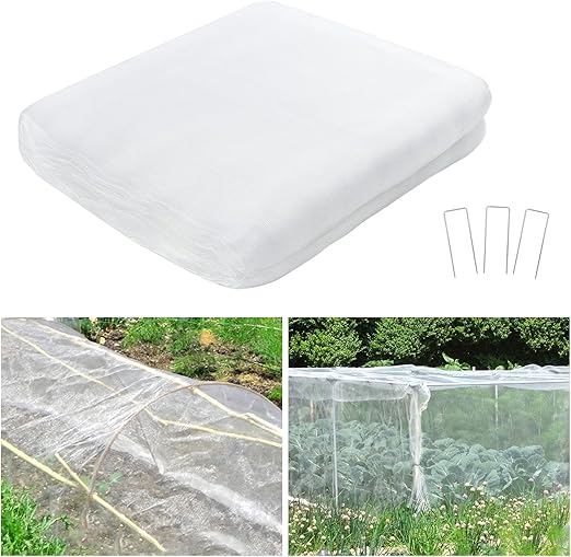 Insect Netting 2x10m Garden Fine Mesh Netting with 15 UShaped Garden